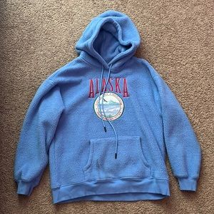 Blue fuzzy hoodie for sale.